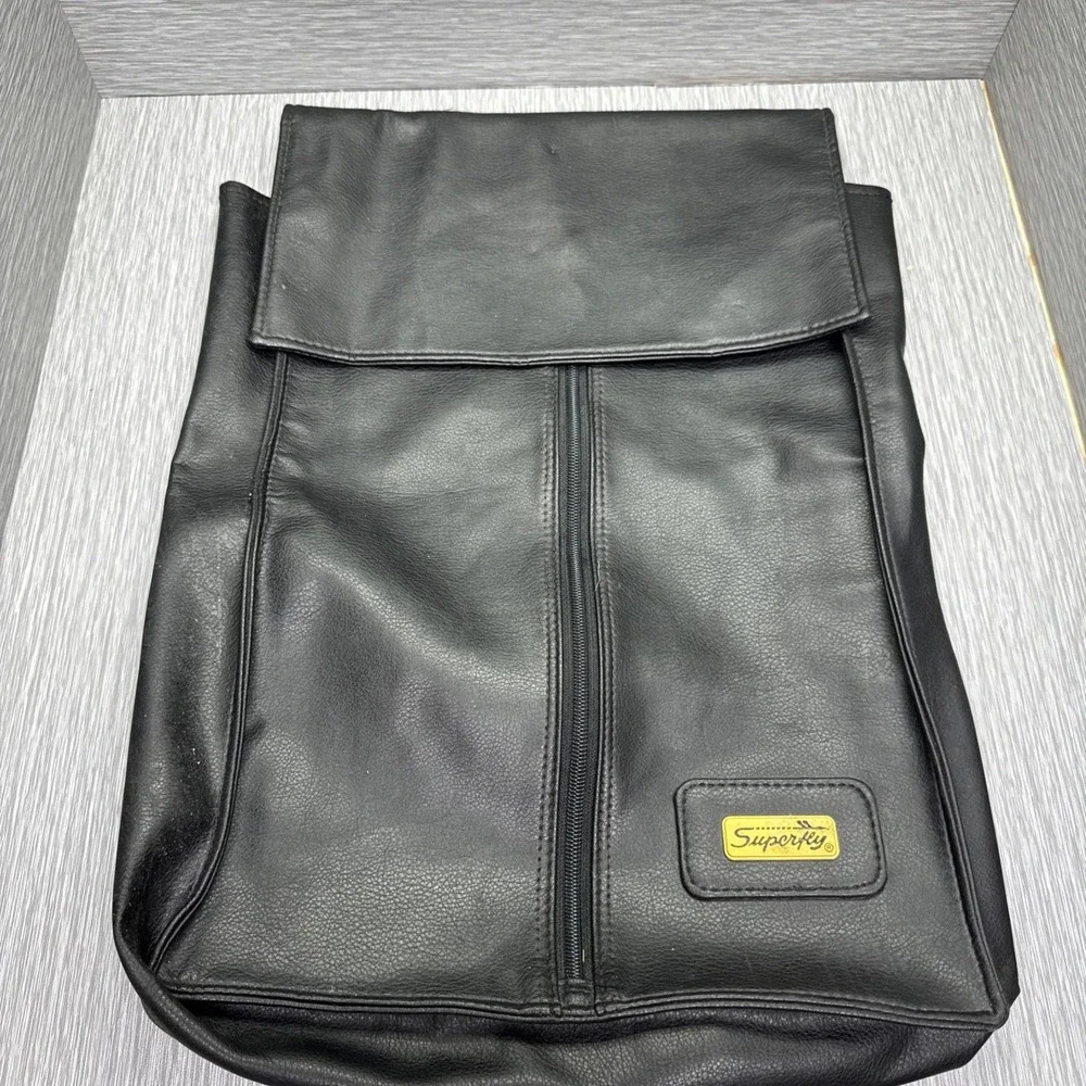 Superfly Black Leather Flap Top Carry Bag Gear Storage Case Travel‎ Tote